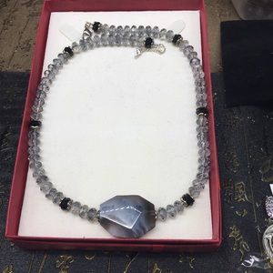 Hand made Crystal beads & veined agate necklace